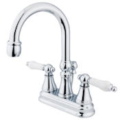 Elements Of Design Double Handle 4" Centerset Bathroom Faucet with Porcelain Lever Handles and Brass Drain Assembly from the Madison Collection Chrome