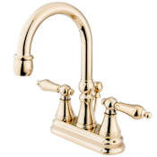 Elements Of Design Double Handle 4" Centerset Bathroom Faucet with American Lever Handles and Brass Drain Assembly from the Madison Collection Polished Brass (PVD)