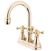 Elements Of Design Double Handle 4" Centerset Bathroom Faucet with Knight Cross Handles and Brass Drain Assembly from the Madison Collection Polished Brass (PVD)