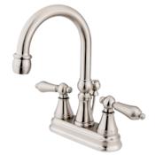Elements Of Design Double Handle 4" Centerset Bathroom Faucet with American Lever Handles and Brass Drain Assembly from the Madison Collection Satin Nickel