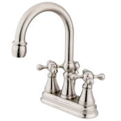 Elements Of Design Double Handle 4" Centerset Bathroom Faucet with Knight Cross Handles and Brass Drain Assembly from the Madison Collection Satin Nickel