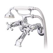 Elements Of Design Double Handle 3-1/2" to 8-1/2" Center Wall Mounted Clawfoot Tub Filler with Metal Cross Handles and Personal Hand Shower from the Vintage Tub Collection Chrome