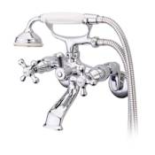Elements Of Design Triple Handle 3-1/2" to 8-1/2" Center Wall Mounted Clawfoot Tub Filler with Metal Cross Handles and Personal Hand Shower from the Charleston Collection Chrome
