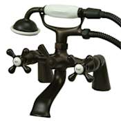 Elements Of Design Double Handle 6" Center Deck Mounted Clawfoot Tub Filler with Metal Cross Handles and Personal Hand Shower from the Charleston Collection Oil Rubbed Bronze