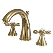 Elements Of Design Double Handle 8" to 16" Widespread Bathroom Faucet with American Cross Handles and Brass Drain Assembly from the Los Angeles Collection Polished Brass (PVD)