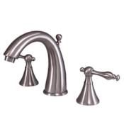 Elements Of Design Double Handle 8" to 16" Widespread Bathroom Faucet with Naples Lever Handles and Brass Drain Assembly from the Los Angeles Collection Satin Nickel