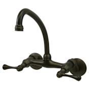 Elements Of Design Chautauqua Double Handle 6" to 8-1/2" Center Wall Mounted High Arch Kitchen Faucet with Metal Lever Handles and 6-5/8" Spout Reach Oil Rubbed Bronze