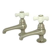 Elements Of Design Double Handle Lavatory Basin Tap with American Porcelain Cross Handles from the Hot Springs Collection Satin Nickel