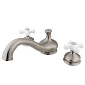 Elements Of Design Double Handle Deck Mounted Roman Tub Filler with Porcelain Cross Handles from the St. Louis Collection Satin Nickel
