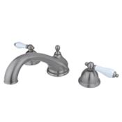 Elements Of Design Double Handle Deck Mounted Roman Tub Filler with Porcelain Lever Handles from the Chicago Collection Satin Nickel