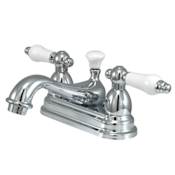 Elements Of Design Double Handle 4" Centerset Bathroom Faucet with Porcelain Lever Handles and Brass Drain Assembly from the Chicago Collection Chrome