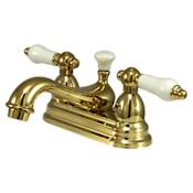 Elements Of Design Double Handle 4" Centerset Bathroom Faucet with Porcelain Lever Handles and Brass Drain Assembly from the Chicago Collection Polished Brass (PVD)