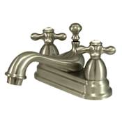 Elements Of Design Double Handle 4" Centerset Bathroom Faucet with American Cross Handles and Brass Drain Assembly from the Chicago Collection Satin Nickel