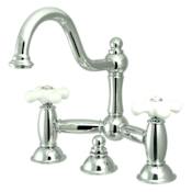 Elements Of Design Double Handle 8" Center Bridge Bathroom Faucet with Porcelain Cross Handles and Drain Assembly Rod from the Chicago Collection Chrome