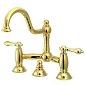 Elements Of Design Double Handle 8" Center Bridge Bathroom Faucet with American Lever Handles and Drain Assembly Rod from the Chicago Collection Polished Brass (PVD)
