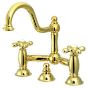 Elements Of Design Double Handle 8" Center Bridge Bathroom Faucet with American Cross Handles and Drain Assembly Rod from the Chicago Collection Polished Brass (PVD)