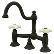 Elements Of Design Double Handle 8" Center Bridge Bathroom Faucet with Porcelain Cross Handles and Drain Assembly Rod from the Chicago Collection Oil Rubbed Bronze