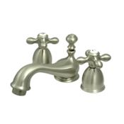 Elements Of Design Double Handle 4" to 8" Mini Widespread Bathroom Faucet with American Cross Handles and Drain Assembly from the Chicago Collection Satin Nickel
