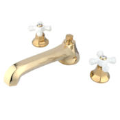 Elements Of Design Double Handle Widespread Deck Mounted Roman Tub Filler with Porcelain Cross Handles from the New York Collection Polished Brass (PVD)