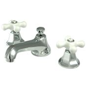 Elements Of Design Double Handle 8" to 16" Widespread Bathroom Faucet with Porcelain Cross Handles and Drain Assembly from the New York Collection Chrome