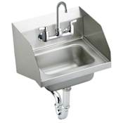 Elkay Wall Mount 18 Gauge Stainless Steel Handwash Sink with Commercial Faucet and Drain Fittings Stainless Steel