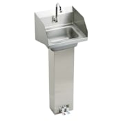 Elkay Stainless Steel Pedestal Mount Handwash Sink with Floor Mount Double Foot Valve and Side Splashes Stainless Steel
