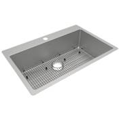 Elkay Crosstown 33" Drop-In / Undermount Single Basin Stainless Steel Kitchen Sink with Basin Rack 1 Faucet Hole