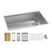 Elkay Crosstown 31-1/2" Undermount Single Basin Stainless Steel Kitchen Workstation Sink with Basin Rack, Basket Strainer, Colander, and Cutting Board Stainless Steel