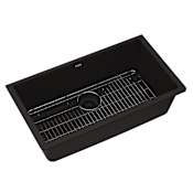 Elkay Quartz Classic 33" Undermount Single Basin Quartz Composite Kitchen Sink with Basin Rack, Basket Strainer, and Cleaning Kit Black
