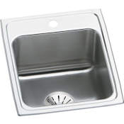 Elkay Lustertone 17" Drop In Single Basin Stainless Steel Kitchen Sink with Basket Strainer 1 Faucet Hole