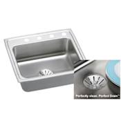 Elkay Gourmet 25" Single Basin 18-Gauge Stainless Steel Kitchen Sink for Drop In Installations with SoundGuard Technology - Perfect Drain Assembly Included 1 Faucet Hole