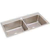 Elkay Lustertone 43" Drop In Double Basin Stainless Steel Kitchen Sink 1 Faucet Hole
