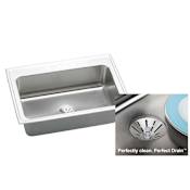 Elkay Gourmet 33" Single Basin 18-Gauge Stainless Steel Kitchen Sink for Drop In Installations with SoundGuard Technology - Perfect Drain Assembly Included 1 Faucet Hole