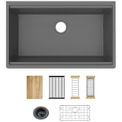 Elkay Quartz Classic 33" Undermount Single Basin Quartz Composite Workstation Kitchen Sink with Basin Rack, Basket Strainer, Colander, Drying Racks, and Cutting Board Graphite