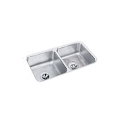 Elkay Gourmet Lustertone Stainless Steel 31-3/4" x 16-1/2" Double Basin Undermount Kitchen Sink with 7-1/2" Depth, Rounded Basin Corners, Bottom Grid, and Drain Fixture Stainless Steel