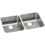 Elkay Gourmet Lustertone Stainless Steel 30-3/4" x 18-1/2" Double Basin Undermount Kitchen Sink with Right Primary Bowl, and 10" Depth Stainless Steel