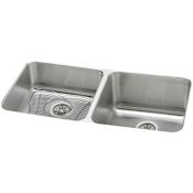 Elkay Gourmet Lustertone Stainless Steel 30-3/4" x 18-1/2" Double Basin Undermount Kitchen Sink with Right Primary Bowl, 10" Depth, Rounded Basin Corners, Bottom Grid, and Drain Stainless Steel