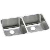 Elkay Gourmet Lustertone Stainless Steel 30-3/4" x 18-1/2" Double Basin Undermount Kitchen Sink with left Primary Bowl, and 10" Depth Stainless Steel