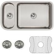 Elkay Lustertone 32-1/4" Undermount Double Basin Stainless Steel Kitchen Sink with Basin Rack and Basket Strainer Stainless Steel