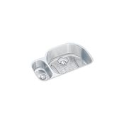 Elkay Harmony Lustertone Stainless Steel 31-9/16" x 21-1/8" Double Basin Undermount Kitchen Sink with Right Primary Bowl, 7-1/2" Depth, Bottom Grid, and Drain Fitting Stainless Steel