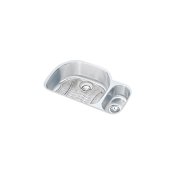Elkay Harmony Lustertone Stainless Steel 31-9/16" x 21-1/8" Double Basin Undermount Kitchen Sink with Left Primary Bowl, 7-1/2" Depth, Bottom Grid, and Drain Fitting Stainless Steel