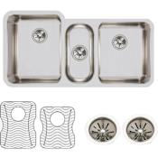 Elkay Lustertone 40" Undermount Triple Basin Stainless Steel Kitchen Sink with Basin Rack and Basket Strainer Stainless Steel