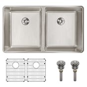 Elkay Lustertone Iconix 32-3/4" Undermount Double Basin Stainless Steel Kitchen Sink with Basin Rack and Perfect Drain Stainless Steel