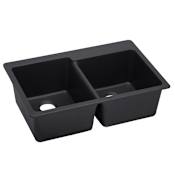 Elkay Quartz Luxe 33" Drop In Offset Double Basin Quartz Composite Kitchen Sink Caviar