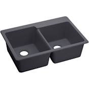 Elkay Quartz Luxe 33" Drop In Offset Double Basin Quartz Composite Kitchen Sink Charcoal