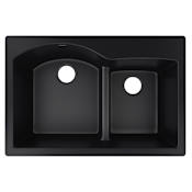 Elkay Quartz Luxe 33" Drop In Offset Double Basin Quartz Composite Kitchen Sink with Aqua Divide Caviar