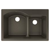 Elkay Quartz Luxe 33" Drop In Offset Double Basin Quartz Composite Kitchen Sink with Aqua Divide Chestnut