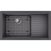Elkay Quartz Luxe 35-7/8" Undermount Single Basin Quartz Composite Kitchen Sink plus Drainboard and Perfect Drain Charcoal