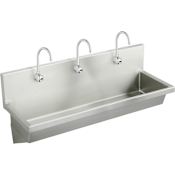 Elkay 72" Single Basin Wall Mounted Stainless Steel Utility Sink with Commercial Faucets (3) - Includes Strainer Stainless Steel