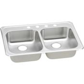 Elkay Celebrity 33" Drop In Double Basin Stainless Steel Kitchen Sink 1 Faucet Hole